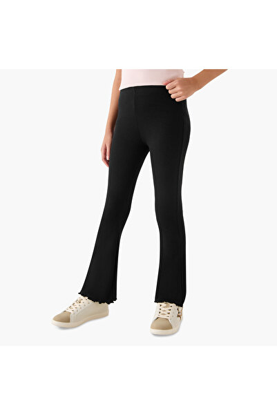 Juniors Ribbed Flared Leggings with Lettuce Hem