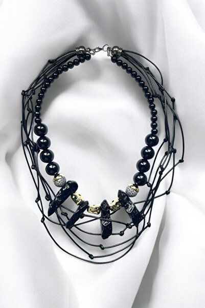 PETEK AKSESUAR Leather Cord Acrylic Multi Necklace