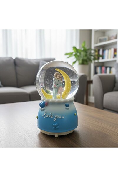 Twin Store Pilli Işıklı Müzikli Kar Küresi–Hilal Ay Figürlü Romantik Masaüstü...