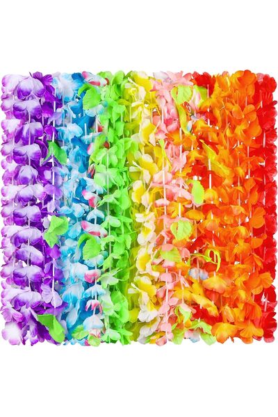 Arabest 150 قطعة من قلائد هاواي، أكاليل زهور استوائية ملونة، قلائد هاواي بالجملة