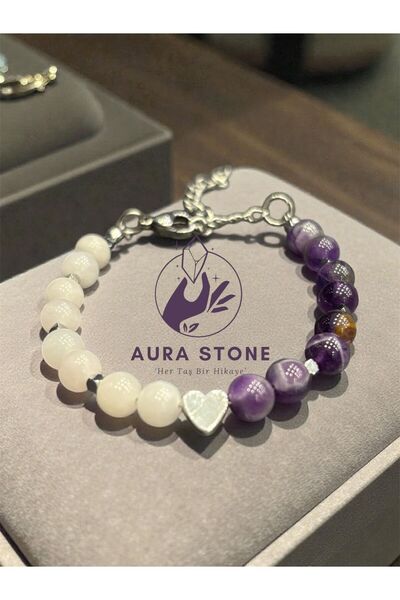 AURA STONE Aura LoveHeals Ametist & Pembe Kuvars Çelik Aparatlı Doğal Taş Bil...