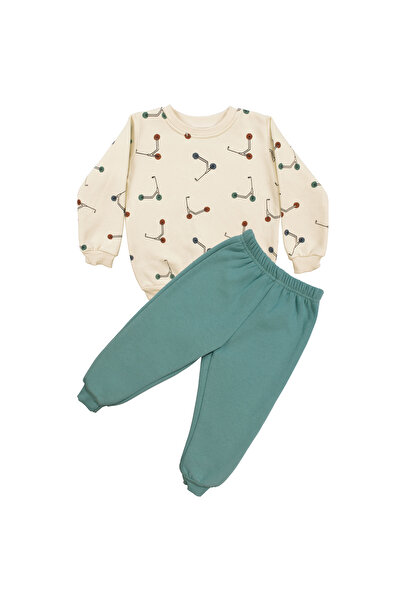 bebegen Trotinetă de culoare verde ecru pentru băieți cu imprimeu set de trei șnururi, 2 bucăți