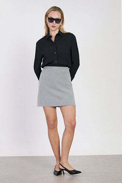 BARRELS AND OIL Women's Fleto Pocket Mini Skirt - Striped Gray