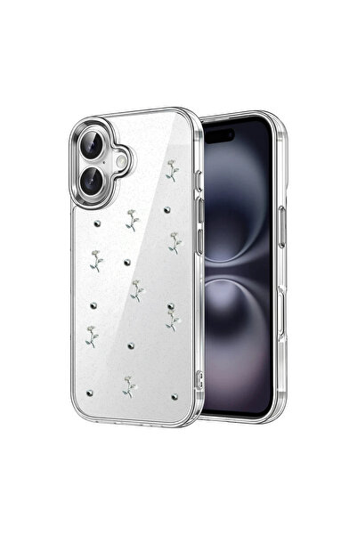 UnDePlus Apple iPhone 16 Plus Case Transparent with Embossed Shiny Pattern Bow Cover