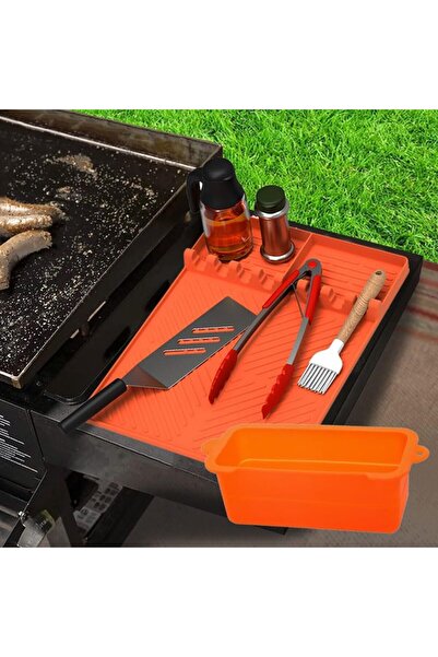 Arabest Large Silicone Spatula Mat with Drip Pad, Reusable Grease Catcher Cup Liner Grill Grease Tray