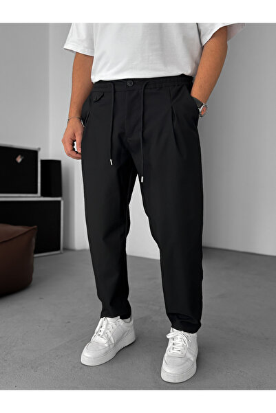 BYBASICMAN Pantaloni negri groși parașuta tip boyfriend C-6333