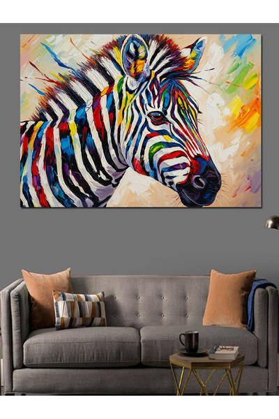 Artmeg Pânză decorativă cu figurină de animal zebră în culori neon - Tablou d...