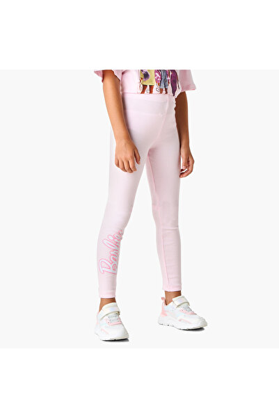 mattel بنطال ضيق مطبوع عليه شعار باربي مع حزام خصر مطاطي