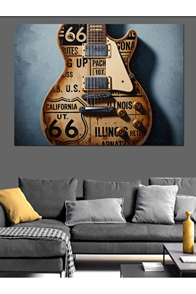 KanvasSepeti Route 66 Китара Висококачествена текстура на маслена боя Платно ...