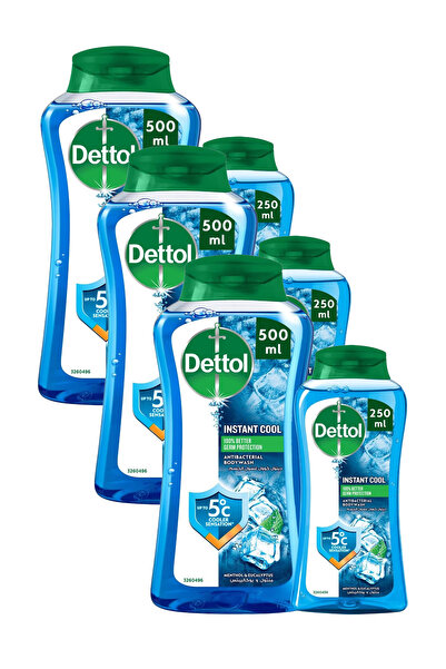 Dettol جل استحمام وغسول للجسم برائحة المنثول والأوكالبتوس، (500 مل + 250 مل) × 3