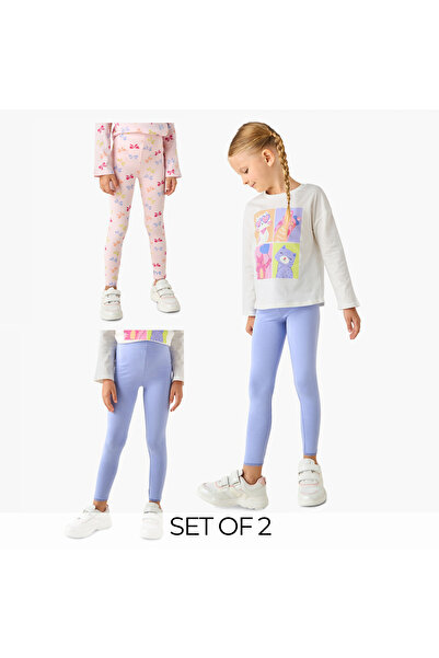 Juniors Girls Leggings with Lace Inserts - Cotton - Elasticated - Set of 2