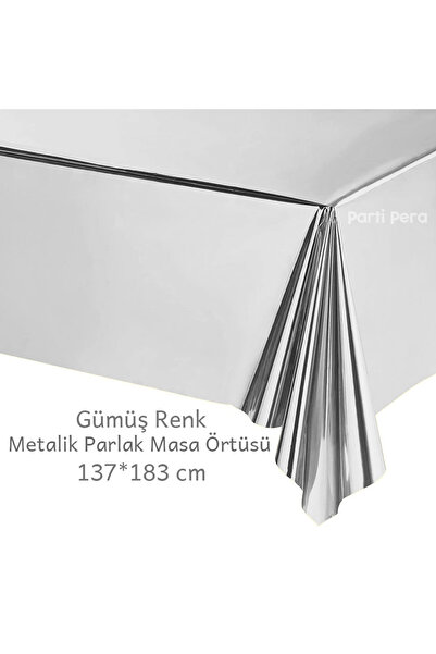 parti pera Metalik Alüminyum Folyo Gümüş Parlak Masa Örtüsü 137*183 cm