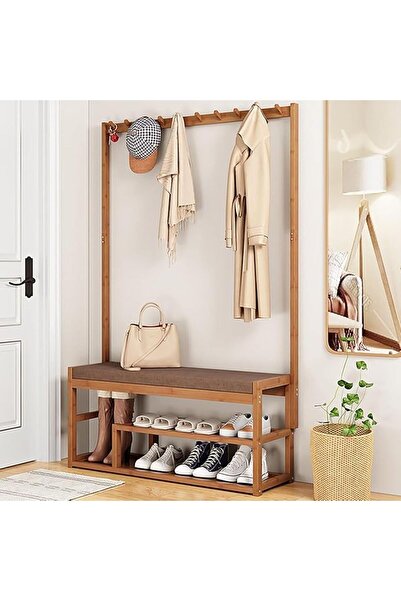 Arabest رف معاطف مع مقعد للأحذية، وحدة تخزين خشبية ريفية، منظم رفوف بثلاثة أرفف مع خطافات
