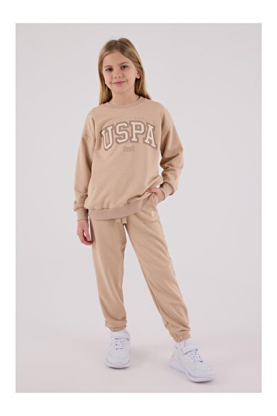 U.S. Polo Assn. طقم رياضي بناتي كريمي