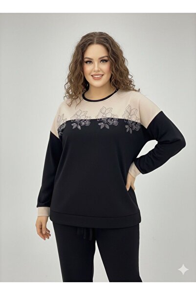 Vinola Büyük beden LİKRALI MODAL KUMAŞ TAŞ DETAYLI BLUZ