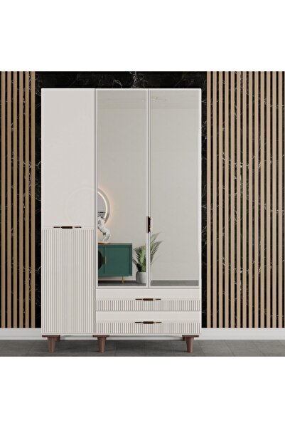 comiet Defne ayaklı tasarım aynalı 3 kapak MDF Gardırop