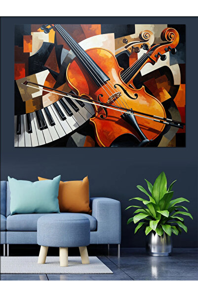 karizmart Keman Piyano Müzik Aletleri Dekoratif Kanvas - Mdf Ahşap Tablo