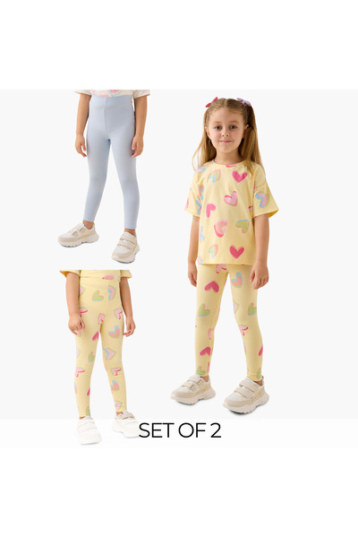 Juniors مجموعة متنوعة من السراويل الضيقة بحزام خصر مطاطي - قطعتان