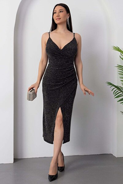 PULLIMM decolteu petrecut în V Rochie cu cu fantă bretele DKS1019