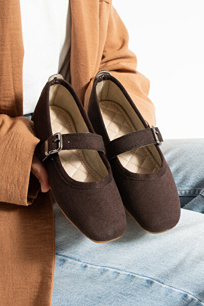Moda Devrin Жіночі замшеві коричневі балетки з пряжкою для дому та вулиці