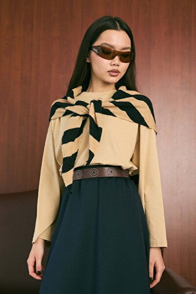 Ceylan Otantik Eșarfă cu dungi bej