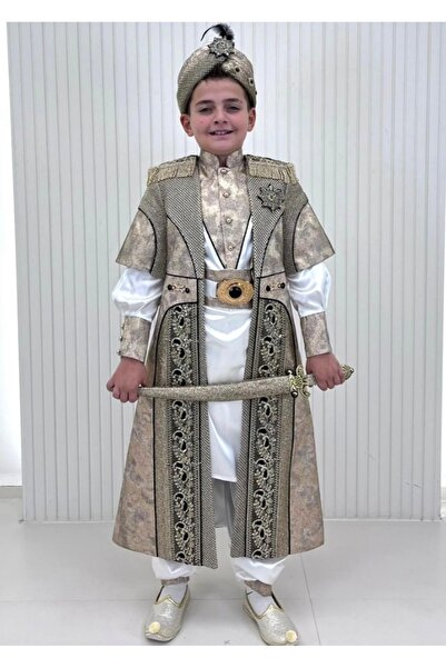 Rüyam Çocuk GiyimGold Nakışlı Apoletleri Taşlı Kaftan Sünnet Kıyafeti