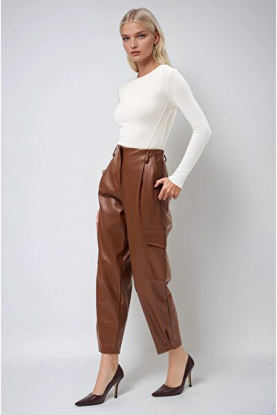 Lijuri Cargo Pocket Detailed Leather Carrot Pants 0104 R3-G-K1