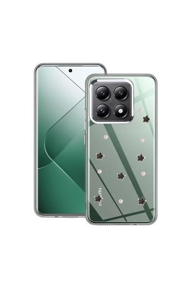 UnDePlus غطاء شفاف لهاتف شاومي مي 14 تي برو مع نقش بارز ونمط لامع على شكل فيونكة