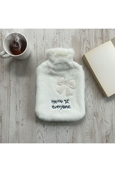 Marsilyan Hello Everyone Written Ribbon White Plush Hot Water Bag 1 Lt – Soft...