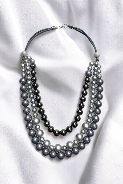 PETEK AKSESUAR Acrylic Beaded Shiny 3 Row Necklace
