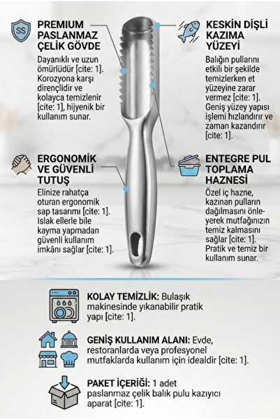 Eco Lounge Balık Pulu Temizleme Aparatı Paslanmaz Çelik Pratik Kazıyıcı