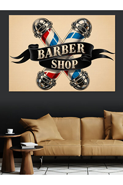 Tablo Mega Berber Dükkanı Dambıl Teması Dekoratif Kanvas - Mdf Ahşap Tablo