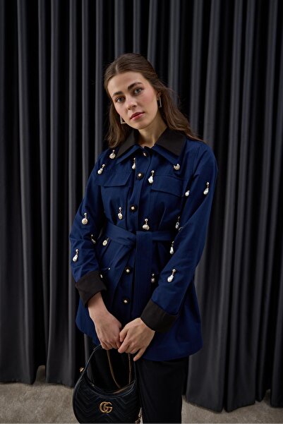 Hilay Parka Düğmeli Özel Aksesuarlı Parka LACİVERT