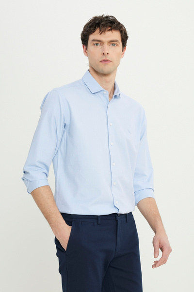 ALTINYILDIZ CLASSICS Мъжка синя риза от 100% памук, с нормална кройка, малък италиански яка и копчета