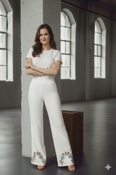 ROAVA Women's High Waist Wide Leg Comfortable Fit Pants White