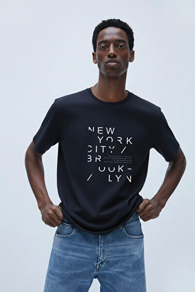 DK DAKSEL Men's New York City Printed Oversized Multi-Color Cotton T-Shirt