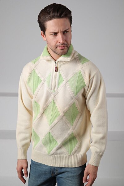 Ferraro Ανδρικό πλεκτό πουλόβερ από 100% μαλλί αρνιού με φερμουάρ και σχέδιο ...