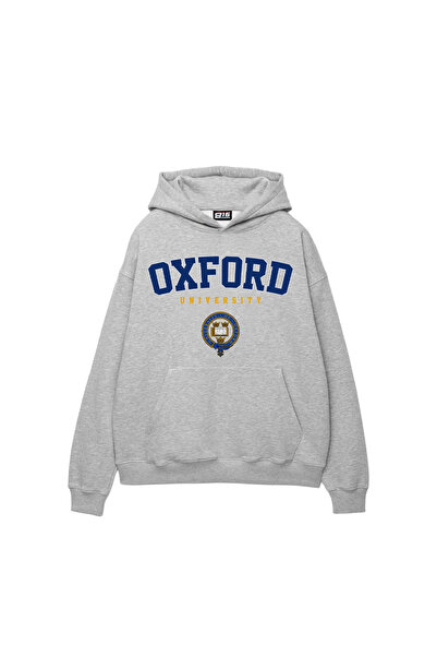 Sekizbiraltı Oxford University Printed Oversized Unisex Gray Hoodie