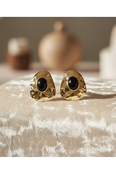 Clariss Z.a.r.a Model Altın Rengi Varaklı Siyah Taşlı Küpe