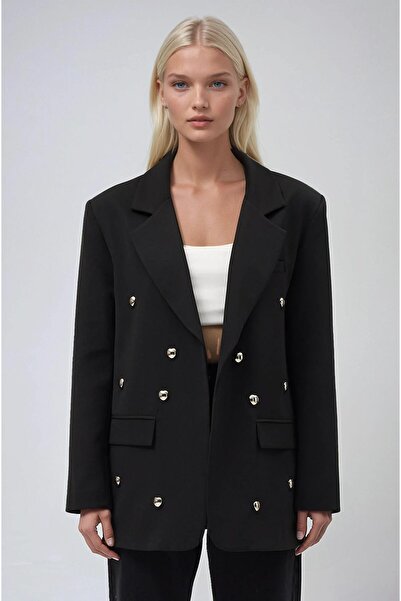 Lijuri Heart Printed and Double Button Blazer Jacket 6162