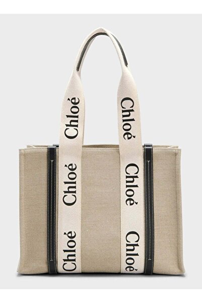 CHLOE Woody Medium Women Tote Bag in Linen