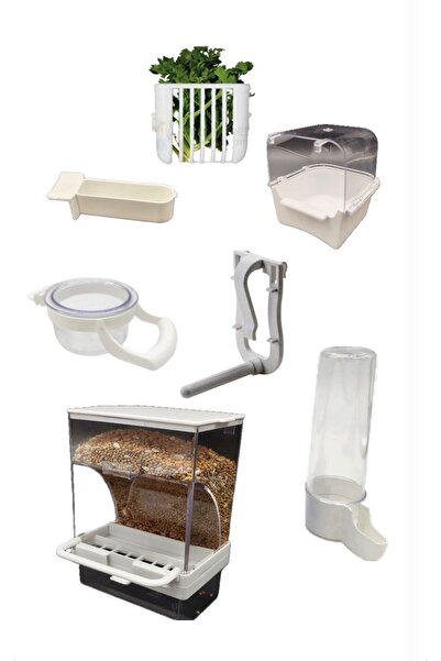 üzümoglu Kuş Suluğu + Akıllı Yemlik + Banyoluk +.. Toplamda 7 Parça Kafes Ekipmanı