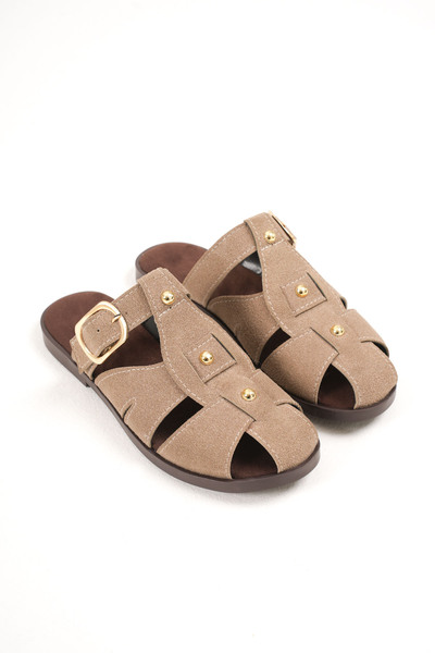 Artgoo Women's Mink Gold Detailed Daily Comfortable Soft Comfortable Sole Closed Front Slippers
