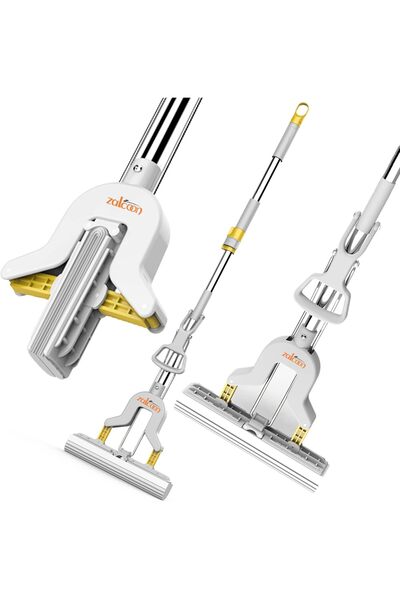 Zalcoon ممسحة إسفنجية قابلة للطي من مادة PVA، رؤوس إسفنجية فائقة الامتصاص ذاتية الضغط من مادة PVA | مقبض معدني تلسكوبي