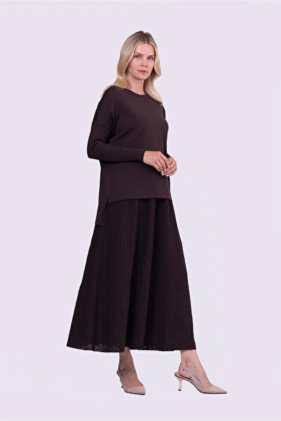 Invee Cuff Sleeve Knitwear Tunic Coffee 5879