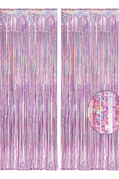 Generic طقم ستائر زينة وردية اللون مزينة بشراشيب، مكون من قطعتين، مقاس 100 × ...