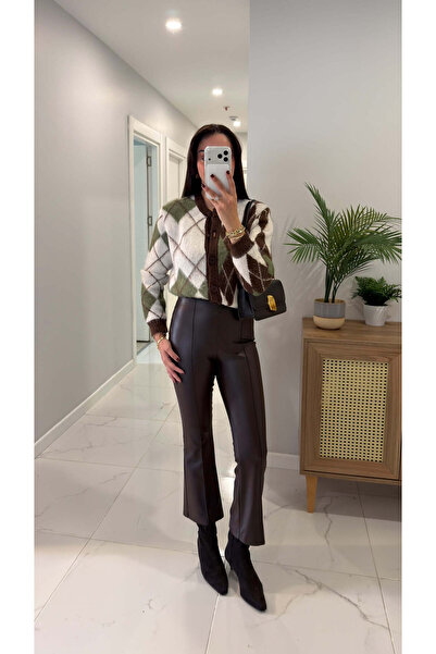 BİRCANÇİL Dlvin Yogi Brown Leather Flared Leggings