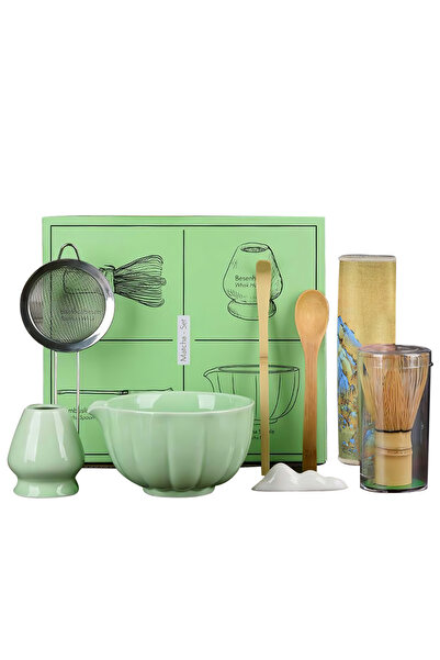 L&Wen 8Pcs Matcha Whisk Set, Matcha Kit with Bowl, Whisk, Scoop, Holder, Sifter, Spoon, Scoop Rest, Towel