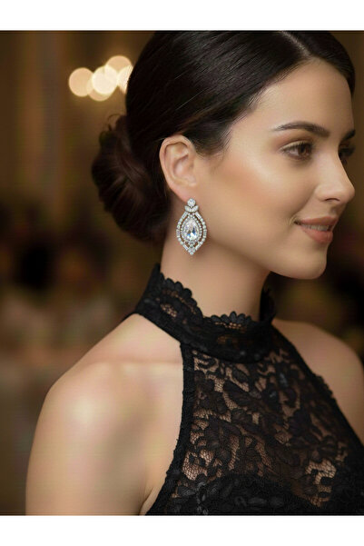 Süspüs Accessories Damla Stone Shuttle Figured Evening Dress Earrings