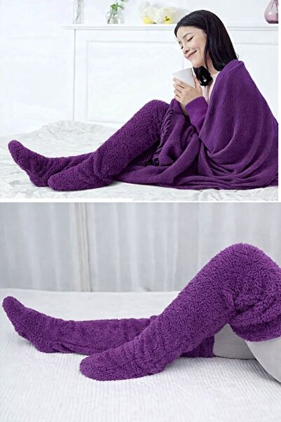 BE ACTİVE Peluş Uyku Çorabı Welsoft Diz Üstü Çorap Bacak Isıtıcı Panduf Çorap...